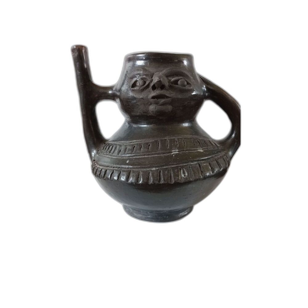 Pre-Columbian style Chimú blackware figural effigy pitcher pot 6"x7" See Photos